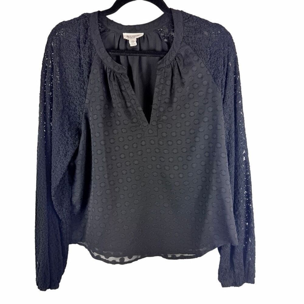 Allison New York Black Sheer Sleeve Blouse - Size L